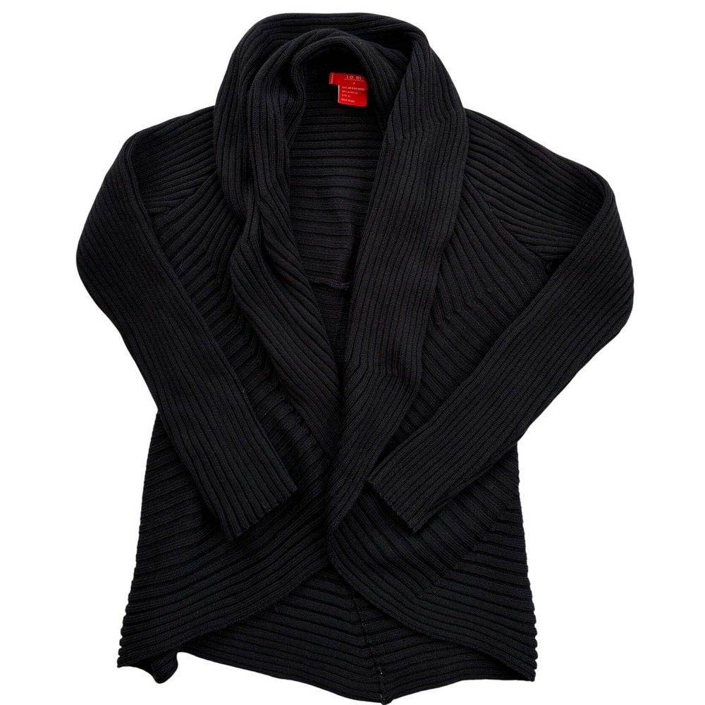 LO. RI. Cardigan Women XL Black Excellent Merino Wool Ribbed Shawl Collar Draped
